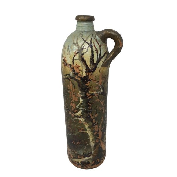 Folk Art Handprinted Tall stoneware jug with fine art scene - Picture 1 of 14